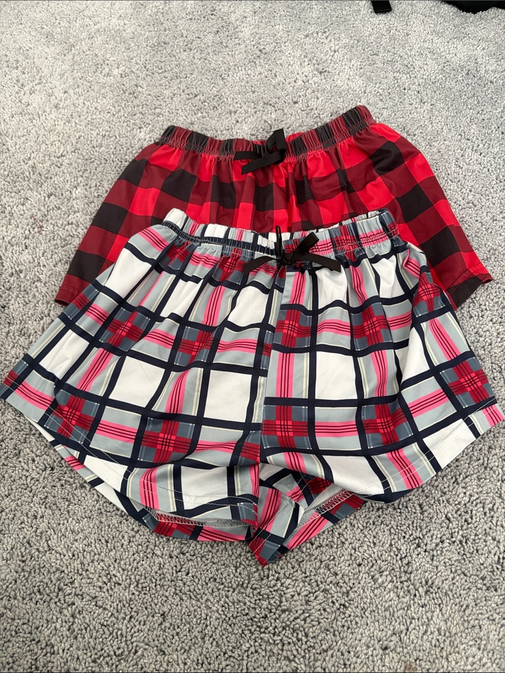 SHEIN Girls Plaid Drawstring Shorts Set - Red, White & Navy